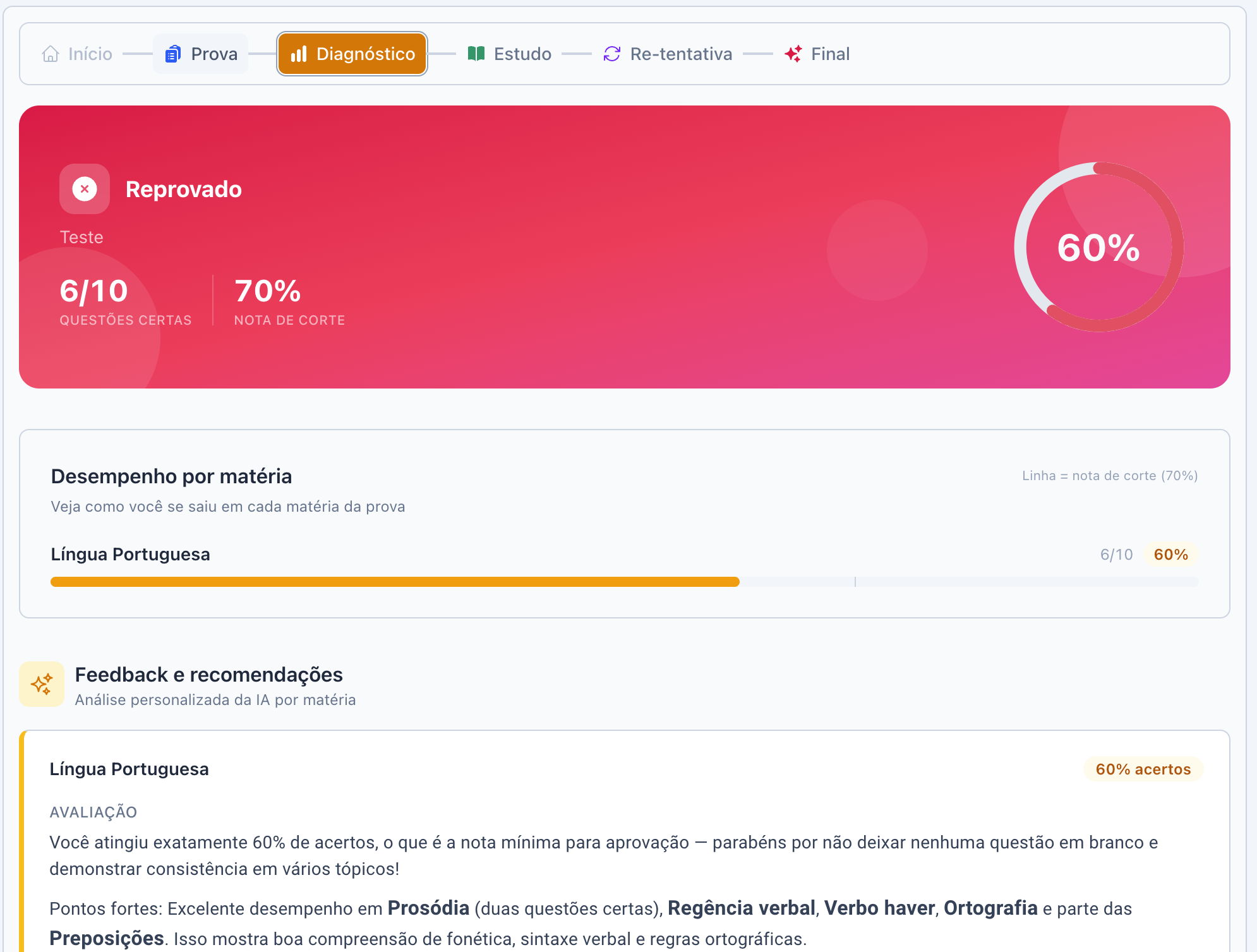 Tela da etapa 3: Diagnóstico